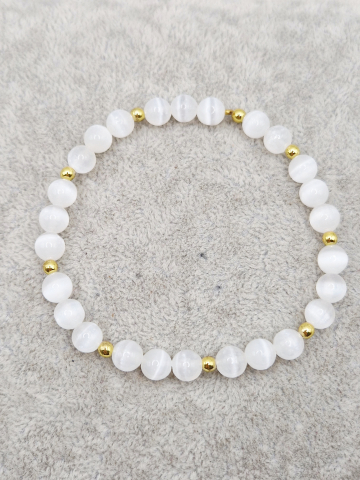 Bratara elastica din ochi de pisica alb cu distantiere din hematit auriu. [2]