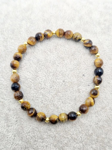 Brățară realizată pe fir elastic siliconat din Ochi de tigru de 6mm, fațetat și hematite aurii. [2]