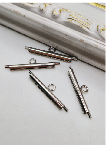 Accesorii - Capăt miyuki/toho slide tube argintiu 20mm - 2 buc