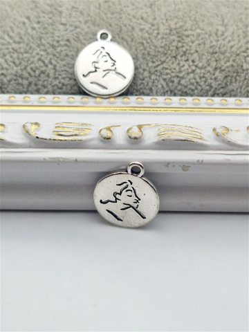 Aliaj argintiu deschis - Charm femeie gânditoare 15mm - 1 buc