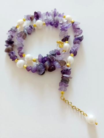 Coliere - Colier din Ametist cu Perle baroc