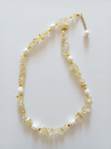 Colier realizat din pietricele neuniforme de Citrin și Perle naturale baroc. [1]