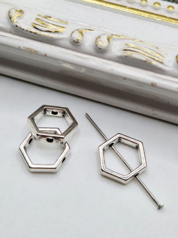 Aliaj argintiu deschis - Link hexagon argintiu 11mm - 1 buc