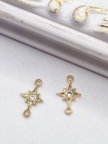 Aur filat - Link stea cu stras 10x6mm aur filat - 1 buc