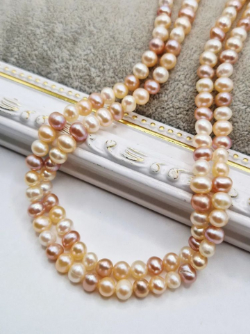 Perle - Perle aproape rotunde mix (alb, roz somon, lila) 5x5.5mm - 1buc