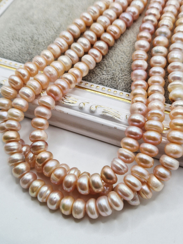 Perle - Perle buton roz somon mari, 8..9x7..8mm.