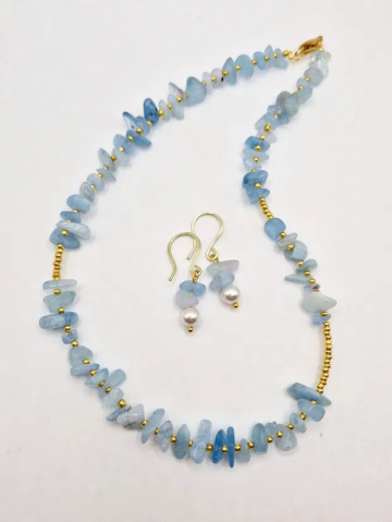 BIJUTERII HANDMADE - Set | Acvamarin | Colier și Cercei