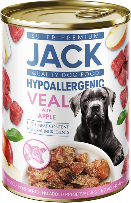 Mâncare Hipoalergică pentru câini JACK SUPER PREMIUM PATÉ cu Vițel și Mere, 400g [1]