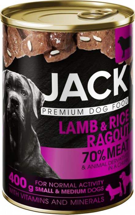Mâncare pentru câini JACK PREMIUM Ragu cu Miel si Orez, 800g și 400g [1]