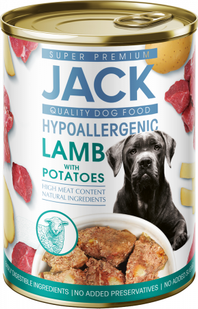Hrana Caini - Mâncare Hipoalergică pentru câini JACK SUPER PREMIUM PATÉ cu Miel și cartofi, 400g