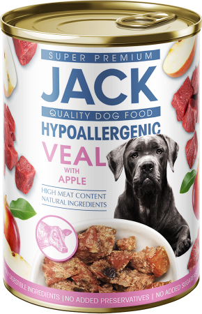 Hrana Caini - Mâncare Hipoalergică pentru câini JACK SUPER PREMIUM PATÉ cu Vițel și Mere, 400g