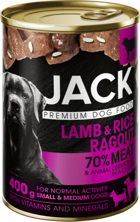 Hrana Caini - Mâncare pentru câini JACK PREMIUM Ragu cu Miel si Orez, 800g și 400g