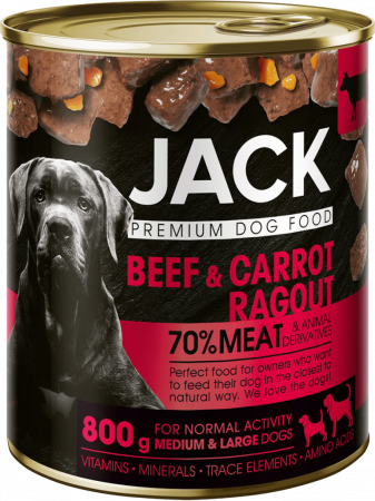 Hrana Umeda Caini - Mâncare pentru câini JACK PREMIUM Ragu cu Vită si Morcovi 800g