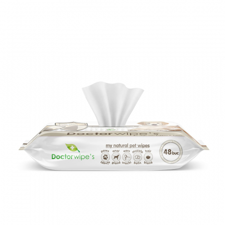 Igiena si Ingrijire Caini - Servetele umede cu aloe vera pentru igiena animalelor Doctor Wipe's 48buc