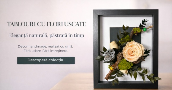 Aranjamente florale handmade – flori stabilizate și licheni