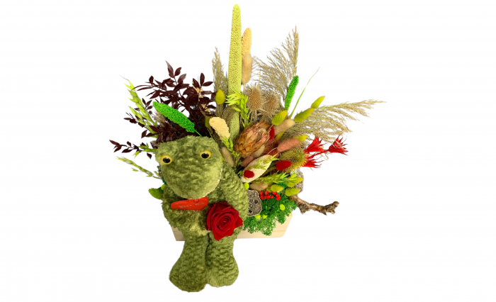 Aranjament Floral cu Broscuță și Trandafir Roșu - Cadou Jucăuș și Romantic [3]