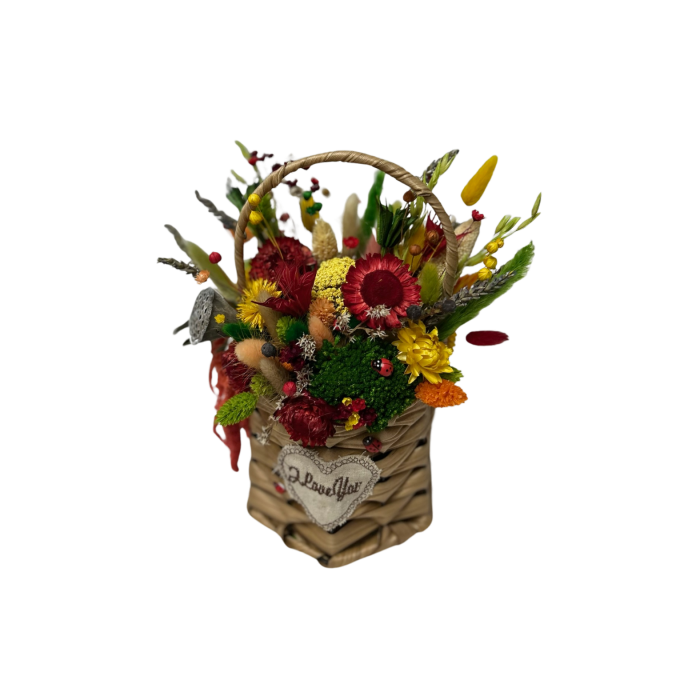 Coșuleț decorativ handmade cu flori uscate și accente rustice [3]