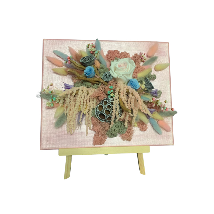 Tablou Handmade cu Licheni Stabilizați, Trandafiri Criogenați și Accente Pastelate [6]