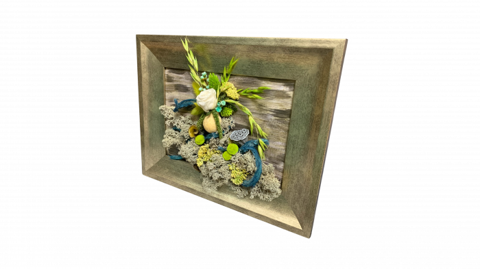 Tablou Rustic Handmade cu Licheni Stabilizați și Flori Naturale [2]