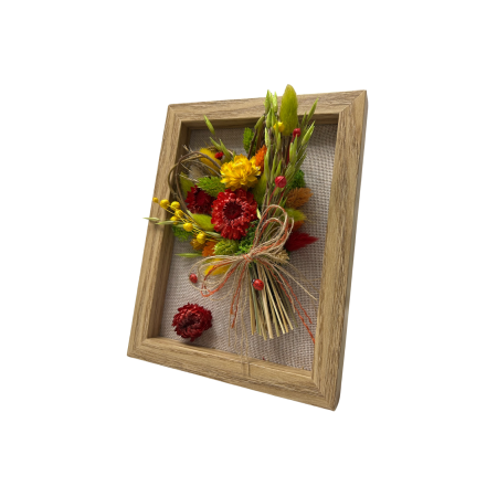 Tablouri flori uscate - Mărțișor handmade rustic cu flori uscate și fundă din sfoară
