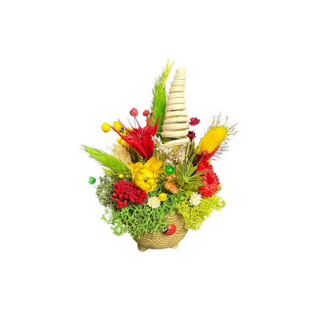 Aranjamente florale - Comoara Primăverii – Mini Aranjament Floral în Vas Auriu
