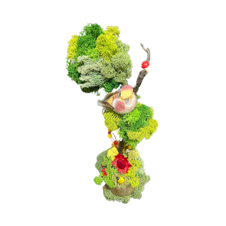Aranjamente florale - Arbore handmade cu mușchi stabilizat și pasăre decorativă