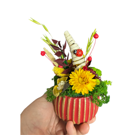 Aranjamente florale - Căsuța Norocului – Mini Aranjament Floral în Vas Rustic