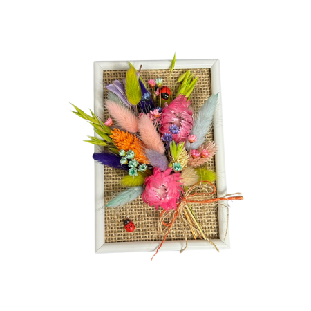 Tablouri flori uscate - Mărțișor handmade „Magia Primăverii” cu flori naturale și decor rustic