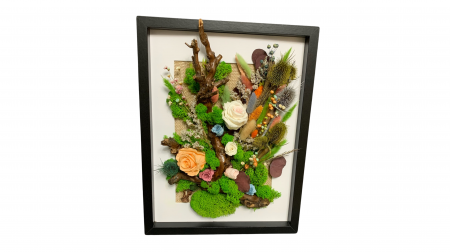 Tablouri licheni - Tablou Handmade cu Licheni și Trandafiri Criogenați - Eleganță Naturală