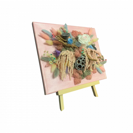 Tablou Handmade cu Licheni Stabilizați, Trandafiri Criogenați și Accente Pastelate [3]