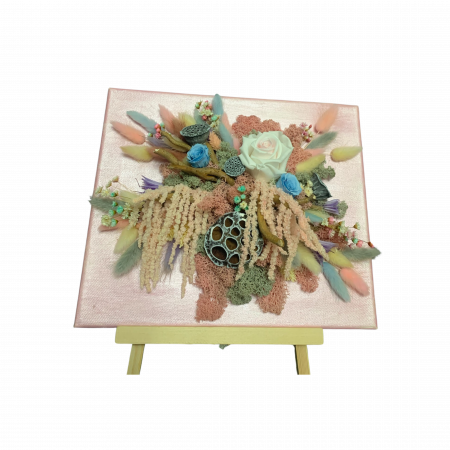 Tablou Handmade cu Licheni Stabilizați, Trandafiri Criogenați și Accente Pastelate [4]