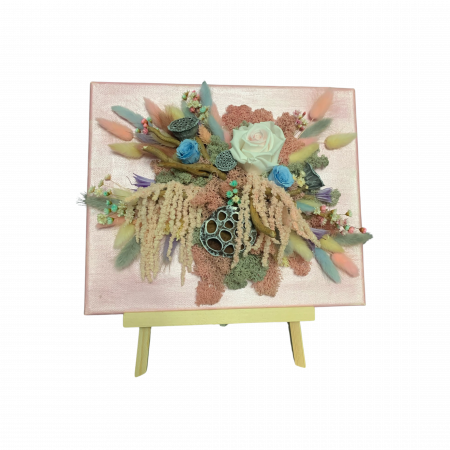 Tablou Handmade cu Licheni Stabilizați, Trandafiri Criogenați și Accente Pastelate [5]
