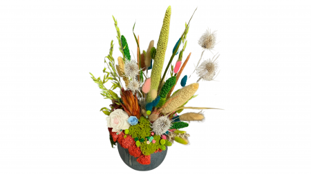 Vază Artistică cu Licheni Stabilizați și Flori Naturale - Design Contemporan [5]