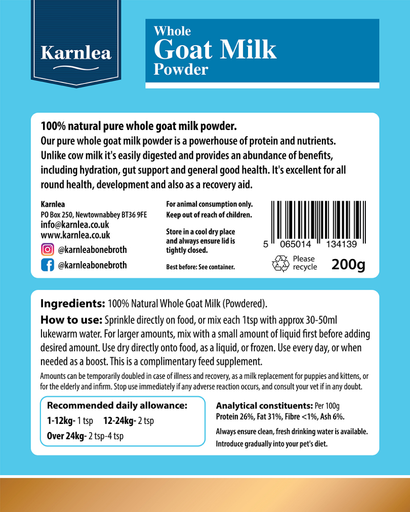 Karnlea Goat Milk Powder 200g (Lapte praf integral de capra pentru caini si pisici) [8]