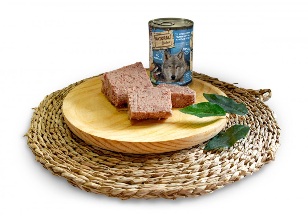 Natural Greatness Dog Cod with Red pepper, Pumpkin, Olive oil, Potato and Thyme 390G (cod, ardei roșu, dovleac, ulei de măsline, cartofi și cimbru) [2]