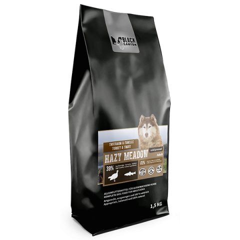 HRANA USCATA - Black Canyon Dog Cold Pressed Hazy Meadow Turkey and Trout 1.5kg (Curcan si Pastrav)