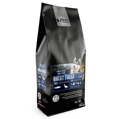 HRANA USCATA - Black Canyon Dog Great Falls Trout and Duck 14KG - (Pastrav si Rata)