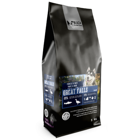 HRANA USCATA - Black Canyon Dog Great Falls Trout and Duck 5KG - (Pastrav si Rata)