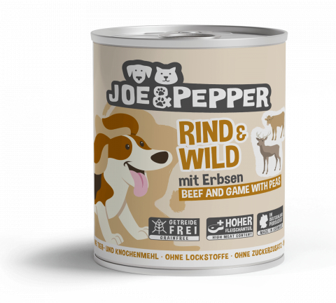 CAINI - Joe & Pepper Dog Beef and Game with Peas 800g (Carne de vită și vânat cu mazăre)