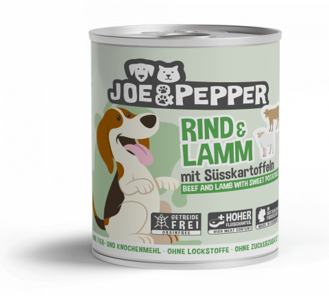 CAINI - Joe & Pepper Dog Beef and Lamb with Sweet Potatoes 800g (Carne de vită și miel cu cartofi dulci)