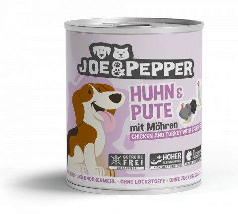 CAINI - Joe & Pepper Dog  Chicken and Turkey with carrots 800g (Pui & Curcan cu Morcovi)