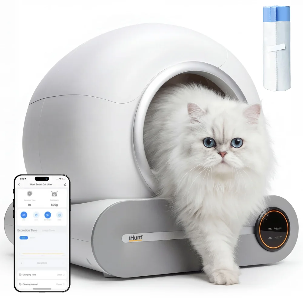 PISICI - Litiera Automata Pentru Pisici Cu WiFi Si Aplicație, Autocurațare, 65L, 9L Colectare, Sterilizare Ionica, Smart Cat Litter V1