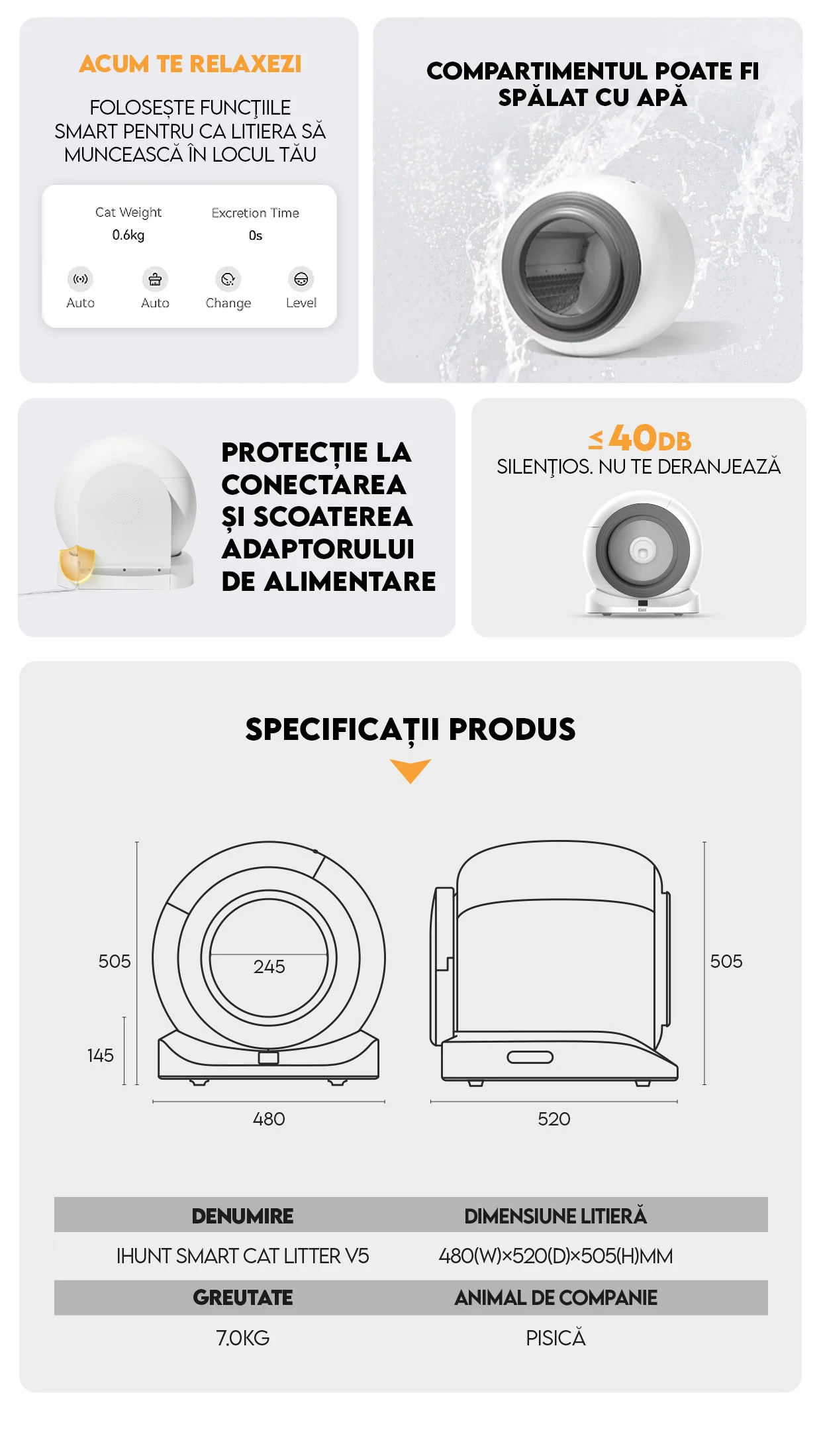 Litiera Automata Smart Cat Litter V5 Cu Spray Deodorizare, Wi-Fi, Senzori, Aplicatie Smart [3]
