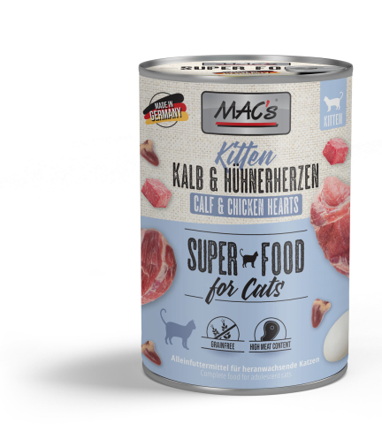PISICI - MACs Cat Kitten Calf and Chicken Hearts 400g