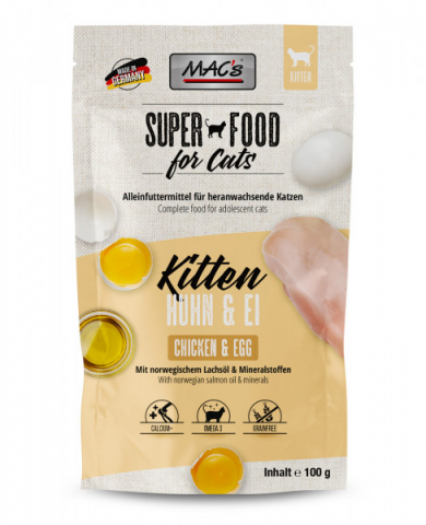 HRANA UMEDA - MACs cat pouchpack kitten chicken & egg 100g (Pui și Ou)