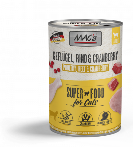 HRANA UMEDA - MACs Cat Poultry Beef and Cranberry 400g (Pui, Vită și Afine de pădure)