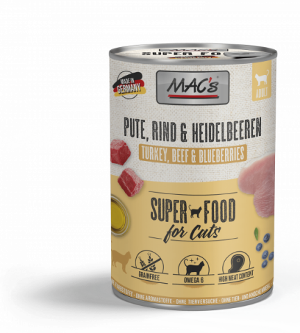 HRANA UMEDA - MACs Cat Turkey Beef and Blueberries 400g (Curcan, Vită și Afine)