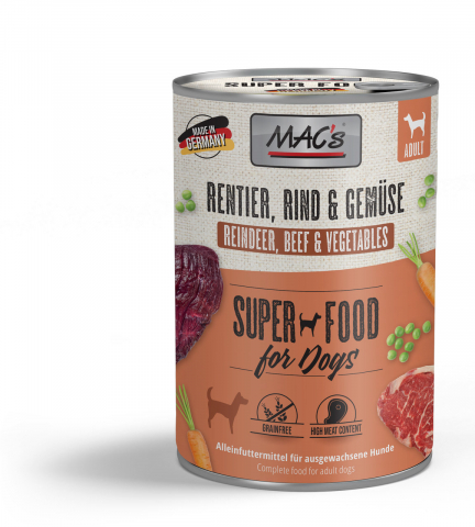 Conserve - MACs Dog Reindeer Beef and Vegetables 400g  (Ren, Vită și Legume)