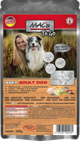 CAINI - Macs Dog Soft To Go Chicken and Salmon 230g (Pui și Somon)
