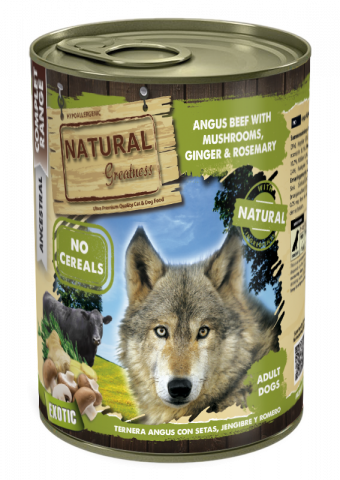 CAINI - Natural Greatness Dog Angus Beef with Mushrooms Ginger and Rosemary 400g (vita angus, ciuperci, ghimbir, rozmarin)